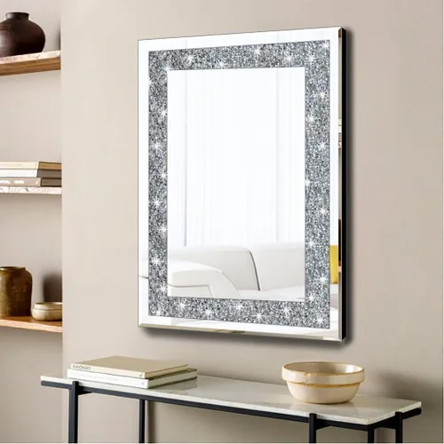 Miniatura 2 de QMDECOR Espejo rectangular plateado con diamantes para decoración de pared, 20 x 28 pulgadas, para colgar en la pared, sin marco, para decoración