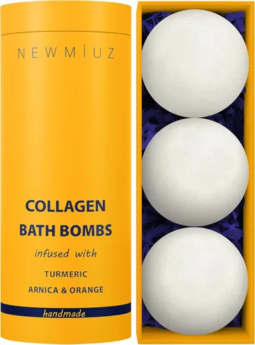 Bombas de baño de colágeno, regalo de espuma de baño de lujo, para hidratación de piel seca, hidratante, cúrcuma, árnica, naranja, aceite esencial