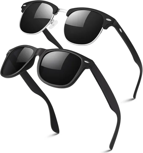 Miniatura 28 de LINVO Gafas de sol polarizadas sin montura para hombres y mujeres, lentes de sol clásicos retro con medio marco para conducir, protección UV Un
