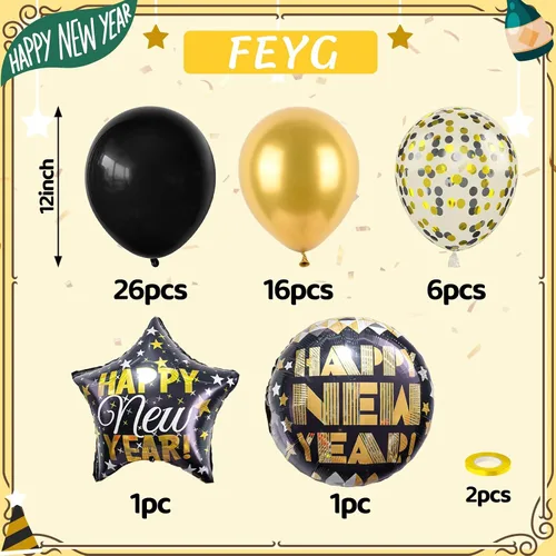 Miniatura 2 de Globos de Año Nuevo dorados, juego de decoraciones de Feliz Año Nuevo 2026, 50 globos de aluminio para fiesta de víspera de 12 pulgadas