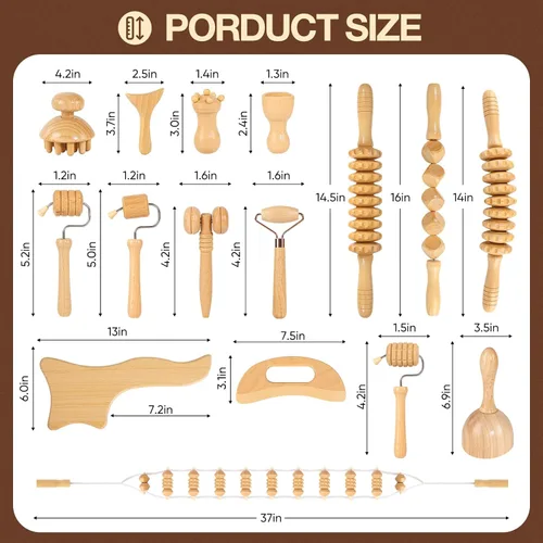 Miniatura 2 de Juego de 16 herramientas de masaje de terapia de madera, kit de maderoterapia para esculpir el cuerpo, drenaje linfático y masaje de tejidos