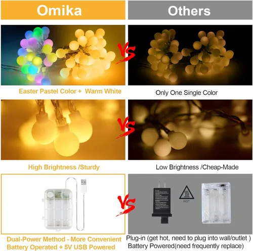 Miniatura 4 de OMIKA Cadena de luces de 100 LED de 33 pies, cambio de color, alimentadas por batería, impermeables, luces de hadas blancas cálidas y multicolor