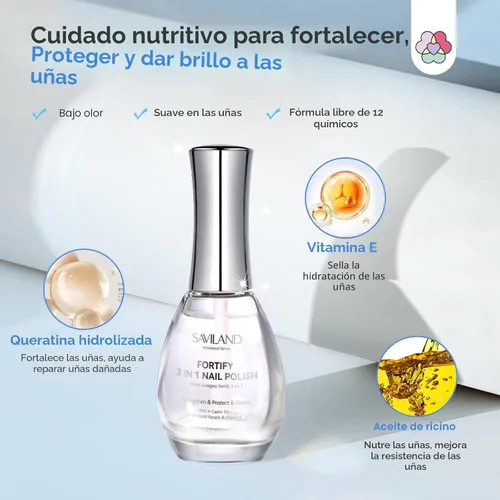 Miniatura 6 de SAVILAND Base y capa superior 3 en 1 y fortalecedor de uñas: 0.5 fl oz de secado rápido al aire transparente, esmalte de uñas fortalecedor