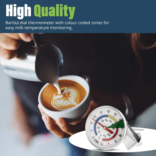 Miniatura 6 de Termómetro de leche para vaporizar leche - Ideal como termómetro de temperatura de café con sonda de acero inoxidable de 175 mm y clip para café