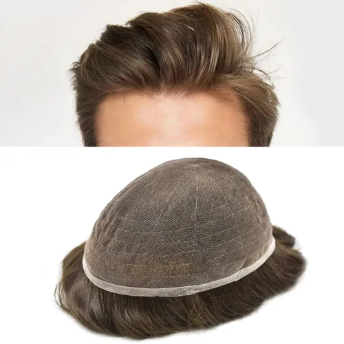 Miniatura 97 de Toupee para hombres Piezas de cabello humano real, encaje francés completo para hombres, pieza de cabello, nudos blanqueados, línea capilar natural