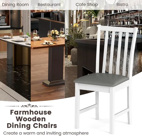 Miniatura 7 de Giantex Juego de 4 sillas de comedor de madera, sillas de cocina tapizadas de piel sintética con patas de madera de goma, respaldo curvo, asiento