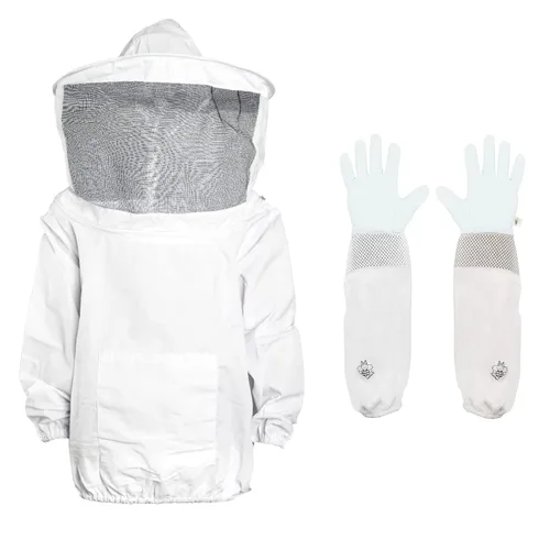 Luwint Chaqueta y guantes de apicultura para niños, velo ventilado, traje de abeja para niños, chaqueta protectora de apicultor con guantes de