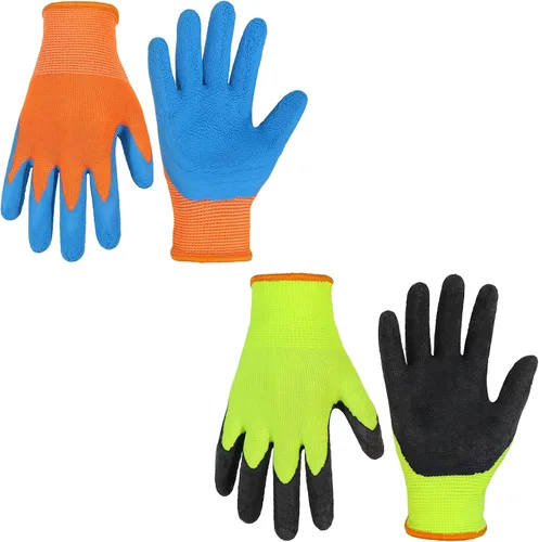 Miniatura 25 de HANDLANDY 3 pares de guantes de jardinería para niños sin látex, guantes de jardín para niños y niñas con revestimiento de nitrilo para niñas y Verde