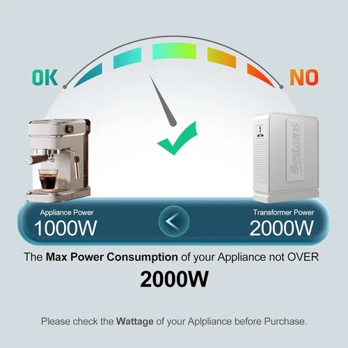 Miniatura 2 de Transformador elevador de 2000 W, convertidor de 110 V a 220 V, convertidor de voltaje resistente de 110 V-120 V a 220 V-240 V con dos tomas, Blanco