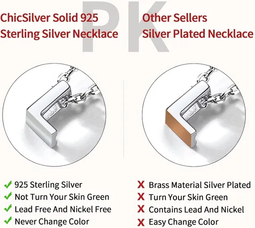 Miniatura 9 de ChicSilver - Collar de plata de ley 925 con inicial para mujeres y niñas, joyería de letras delicadas, para regalo personalizado (con caja de regalo)
