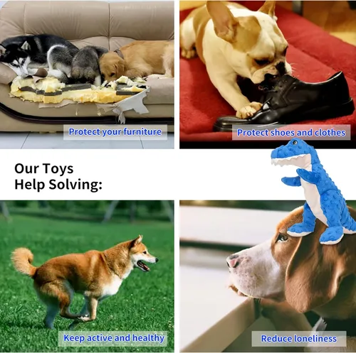Miniatura 5 de DODODOLA Juguetes para Perros Juguete Azul de Dinosaurio para Perros Animales de Peluche Juguete para Masticar de Felpa Chillón Juguetes