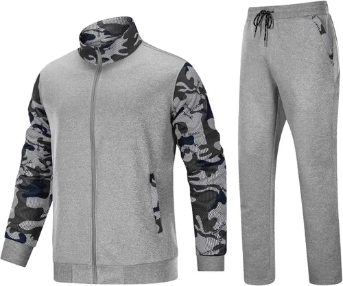 MAGCOMSEN Conjunto deportivo de 2 piezas para hombre, con cremallera completa, traje deportivo para hombre, trajes casuales de camuflaje para
