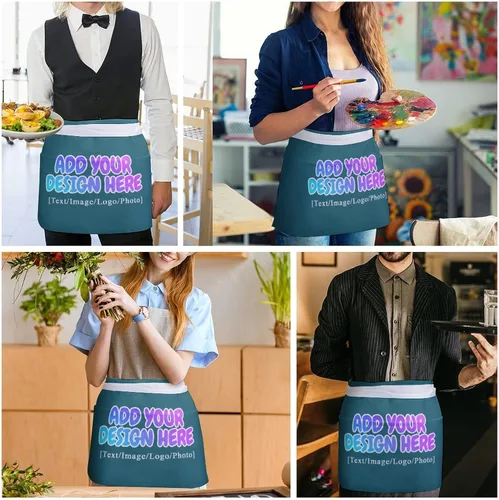 Miniatura 35 de AXKEUDO Delantal personalizado con bolsillos, delantales de cintura para camarera para cocinar en casa, restaurante, servir trabajo