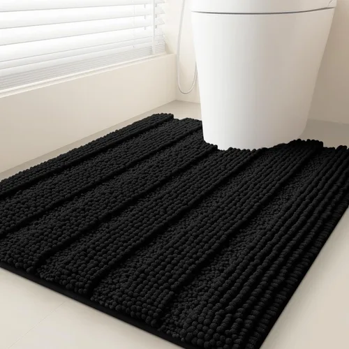 Miniatura 13 de ACCUMTEK - Juego de alfombras de baño a rayas beige de 3 piezas, ultrasuaves, antideslizantes de chenilla, alfombras de baño mullidas y absorbentes