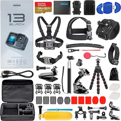 GoPro HERO13 (Hero 13) Black - Cámara de acción impermeable con 5.3K, fotos de 27 MP, transmisión en vivo, cámara web, estabilización + tarjeta de