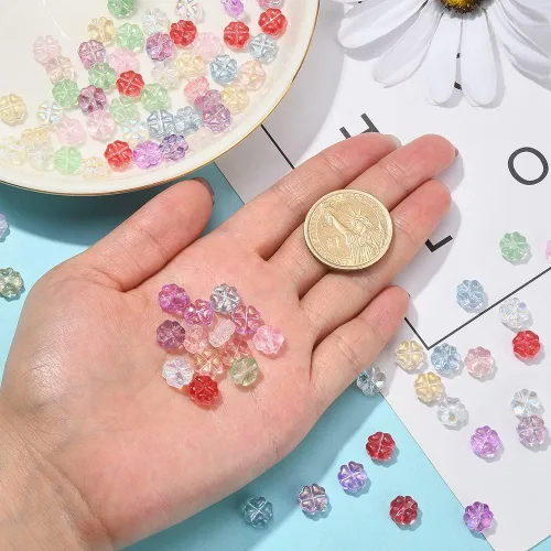 Miniatura 4 de LiQunSweet 100 cuentas de cristal checo transparentes de 10 colores, cuentas sueltas de hoja de trébol para hacer joyas y manualidades, 0.295 x