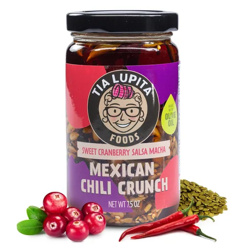 Miniatura 10 de Tía Lupita Mexican Chili Crunch – Salsa Macha, Aceite de Chile Morita Crujiente Sin gluten, sin OMG, vegano Variedad de arándano y maní