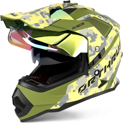 Miniatura 9 de Orthrus Casco de motocicleta Dual Sport Adventure certificado por DOT para adultos, doble visera y ranura de intercomunicador, ATV UTV Dirt Bike