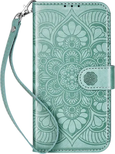 Miniatura 12 de Funda tipo cartera para iPhone 13 Mini, bloqueo RFID, funda protectora de piel sintética con ranura para tarjetas, bolsillo para efectivo