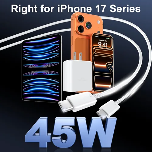 Miniatura 5 de Cargador para iPhone 17 16 Pro Max de carga rápida, 45 W USB C iPhone 17/16 bloque de carga súper rápido con cable de carga tipo C de 10 pies