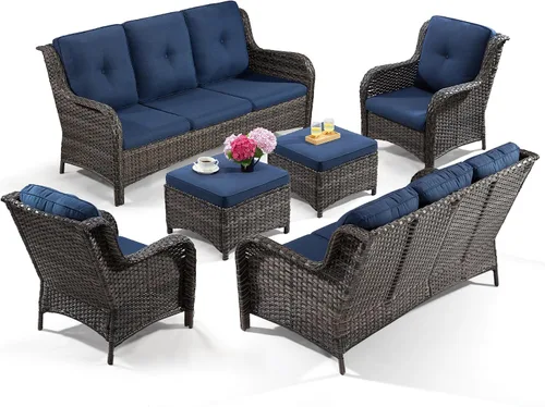 Miniatura 34 de Juego de 2 sillas de patio giratorias de 360 grados para exteriores y mesa auxiliar a juego – 3 sillas deslizantes de mimbre para patio con cojines
