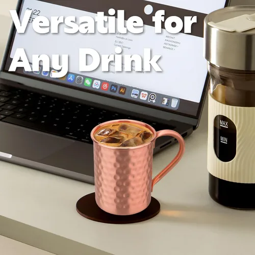 Miniatura 6 de Juego de 2 tazas de cobre 100% puro, tazas Moscow Mule con asa, taza de cobre para beber en frío, taza con acabado martillado a mano, regalos
