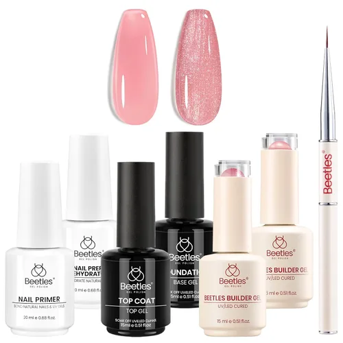 Miniatura 23 de Beetles Gel Constructor para Uñas, 3 Piezas de Gel Constructor de Uñas Transparente con Base y Capa Superior para Fortalecimiento de Uñas