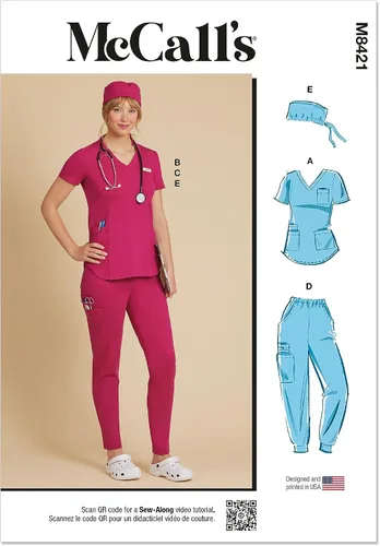McCall's M8421U5 - Kit de patrón de costura para pantalones y pantalones médicos de punto para mujer, código de diseño M8421, tallas 16-18-20-22-24