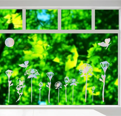 Miniatura 2 de 39 PIEZAS Adhesivos de Flores para Ventana - Calcomanías Anticolisión para Ventana para Salvar Aves, Adhesivos de Vinilo Prismáticos sin Adhesivo