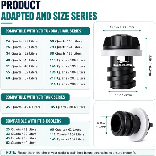 Miniatura 3 de Tapones de drenaje de repuesto compatibles con enfriador Yeti/Rtic 20 35 45 65 110, pequeños tapones de drenaje con diseño a prueba de fugas