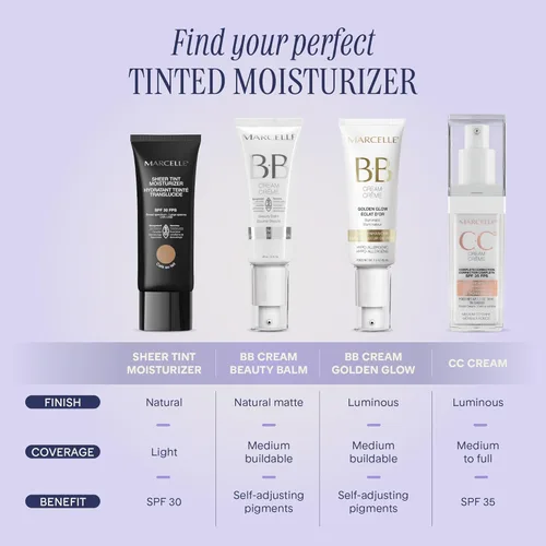 Miniatura 7 de Marcelle BB Cream Beauty Balm, crema hidratante tintada, estimulante de la piel, ligero, hidratante, hipoalergénico, no comedogénico, sin fragancia