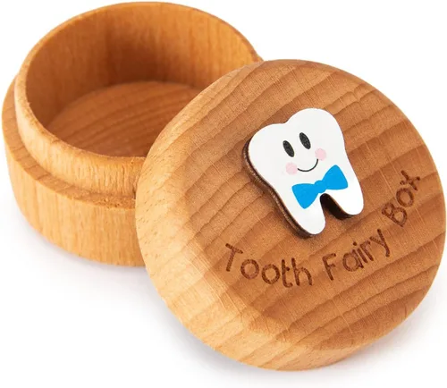 Caja de madera de hadas de dientes para niñas y niños, bonita caja de dientes con dientes 3D, almacenamiento de dientes perdidos para niños, caja de
