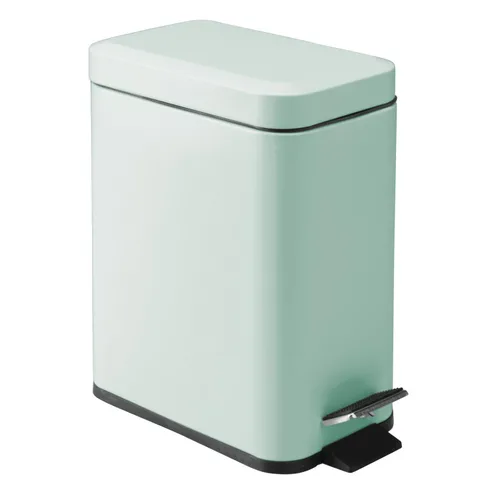 Miniatura 31 de mDesign Pequeño y moderno cubo de basura rectangular de metal con tapa y pedal de 1.3 galones, compacto, con cubo interior extraíble con asa