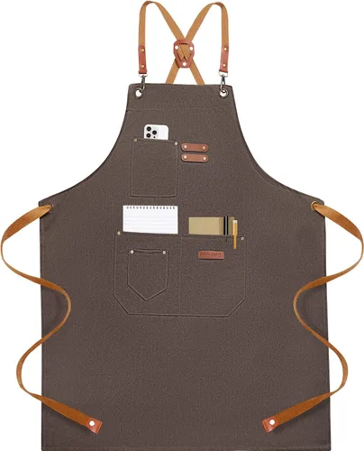 Delantales de chef para hombres y mujeres con 4 bolsillos grandes, lona de algodón con espalda cruzada, delantal ajustable para trabajo, parrilla,