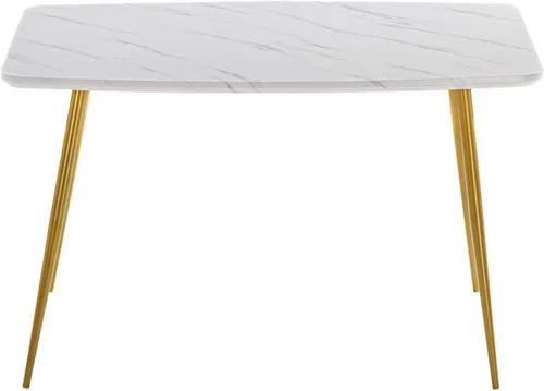 Miniatura 6 de Mesa de comedor rectangular de oro blanco, moderna y elegante, con patas de metal dorado para 4 a 6 personas, mesa de trabajo simple para oficina