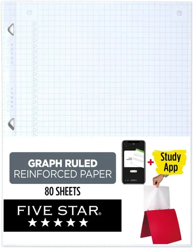 Miniatura 10 de Five Star Papel de hojas sueltas + aplicación de estudio, paquete de 3, papel para cuaderno, papel gráfico, papel de relleno reforzado, combate
