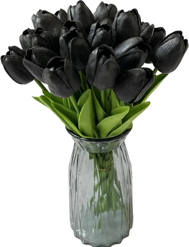 Miniatura 2 de UKELER 24 piezas de flores negras de tulipán, flores artificiales de poliuretano de tacto real para decoración del hogar, centros de mesa, arreglo