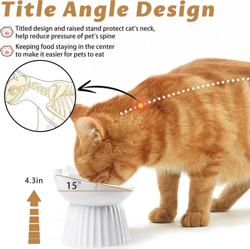 Miniatura 3 de Cuenco elevado de cerámica para gatos, cuenco elevado inclinado para gatos, cuencos antivómitos para gatos de interior, comedero para mascotas