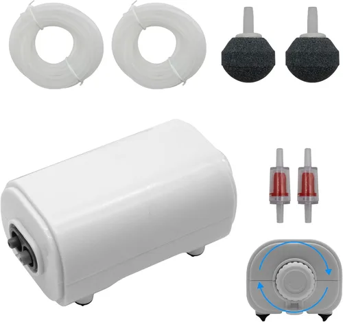 Miniatura 7 de Aquarium Air Pump for Fish Tank, 2 Outlets Adjustable Bubbler, Ultra Quiet & Powerful (3W/5W/10W), Includes Air Stones/Tubing/Check Valve