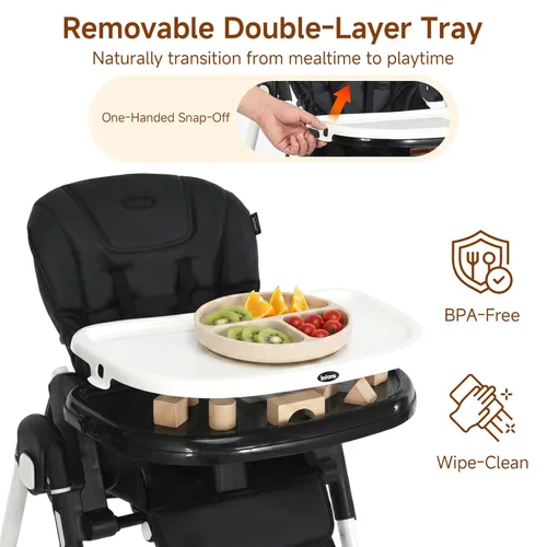 Miniatura 6 de INFANS Silla alta para bebés y niños pequeños, silla alta plegable con respaldo ajustable múltiple, reposapiés y altura del asiento, bandeja Negro