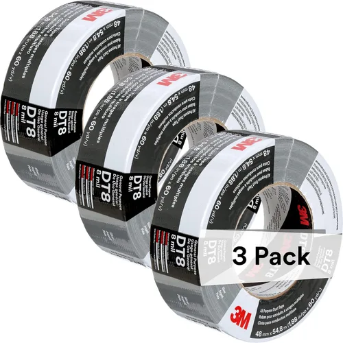 3M Cinta adhesiva DT8, paquete de 3, resistencia industrial, multiuso, cinta de color plateado, 1.88 pulgadas x 60 yardas, desgarro a mano, adhesivo