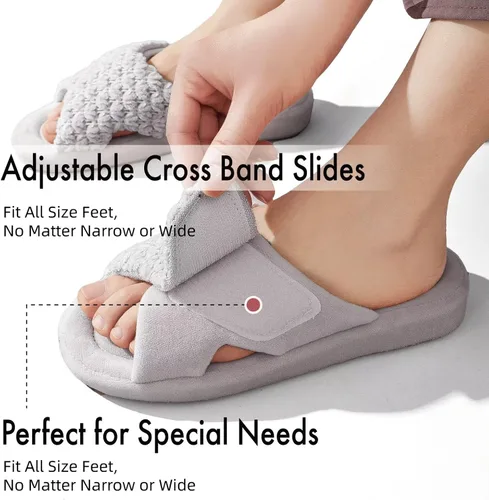 Miniatura 4 de Zapatillas ortopédicas ajustables con soporte de arco para mujer con espuma viscoelástica para fascitis plantar, zapatillas de casa para mujer