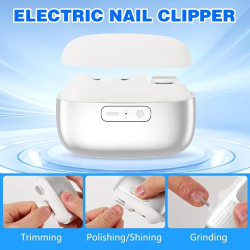 Miniatura 2 de Cortaúñas eléctrico, recortador de uñas automático 3 en 1 con pulido y luz LED, almacenamiento de restos de uñas, cortaúñas inteligente portátil