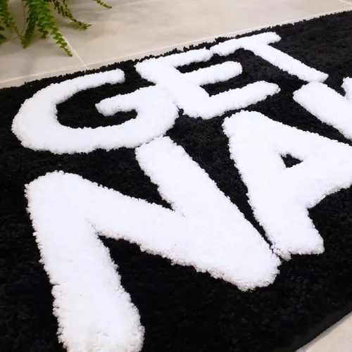 Miniatura 6 de New Mungo Alfombra de baño con texto en inglés «Get Naked», color negro, con letras blancas para decoración de apartamentos, divertida alfombra