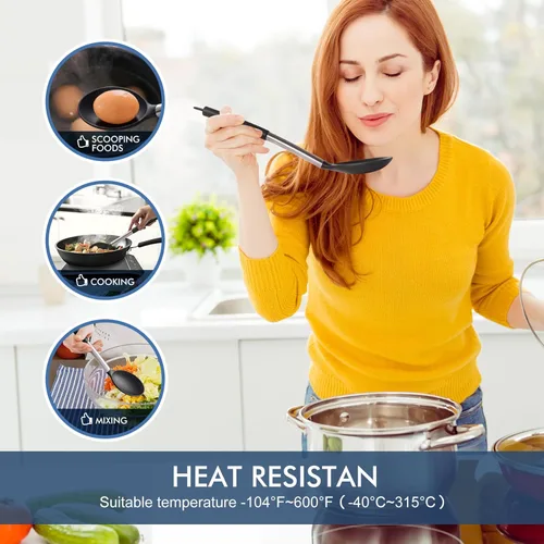 Miniatura 4 de HOTEC Cuchara de cocina grande de silicona resistente al calor de 446 °F, cucharas ranuradas sólidas sin BPA, utensilios de cocina antiadherentes