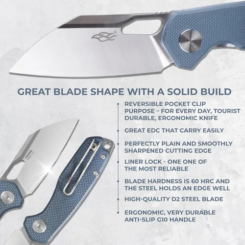 Miniatura 6 de Cuchillo plegable de bolsillo Firebird GANZO FH924-GY Wharncliffe Hoja de acero D2 Mango antideslizante G10 con clip para camping, caza, pesca, uso
