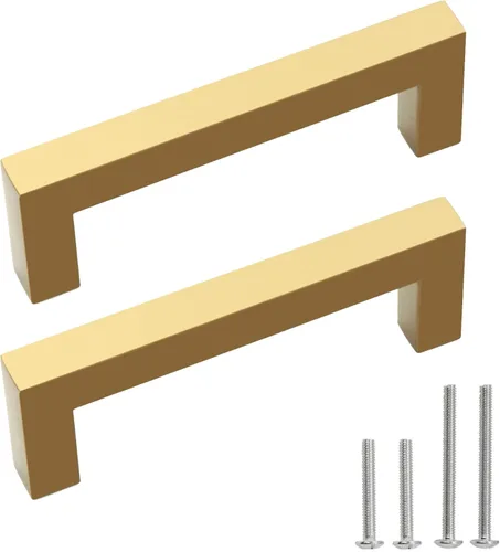 Miniatura 24 de Tiradores para gabinete dorados, manijas cuadradas para cajones, paquete de 2, manijas de acero inoxidable para cocina de 13-4/5 pulgadas, herrajes