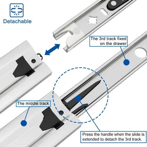 Miniatura 5 de VADANIA Toboganes de cajón resistentes de cierre suave de 22 pulgadas, #K53, capacidad de carga de hasta 265 libras, extensión completa de 3 #K53