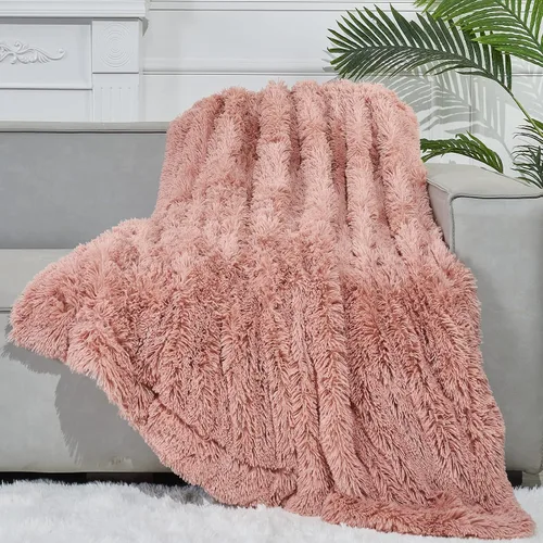 Miniatura 34 de GONAAP Manta de Tiro de Piel Sintética Mullida Tamaño Twin Rosa Claro Súper Suave Acogedora Felpa Mullida Lanuda para Sofá, Sillón o Cama