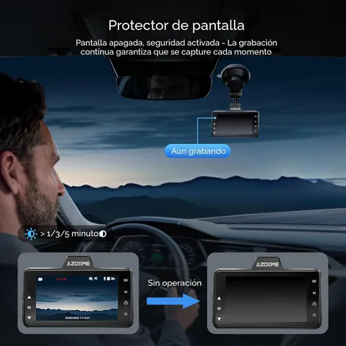 Miniatura 8 de AZDOME M01 Dual Dash Cam frontal y trasera con tarjeta gratuita de 64 GB, cámara de tablero dual de pantalla de 3" para automóvil, G-Sensor ADAS